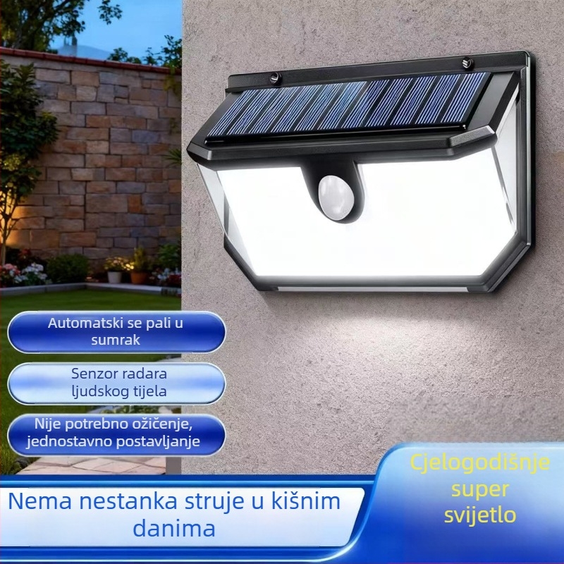 Solarna svjetiljka s senzorom pokreta za vanjsku upotrebu na vilama i vrtovima, LED zidna svjetiljka IP65 vodootporna, s dugim vijekom trajanja