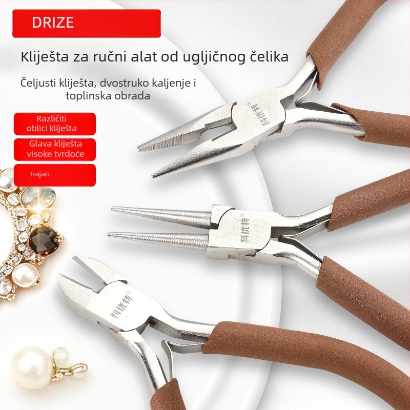 Klešta od ugljičnog čelika za izradu nakita: klešta s oštrim vrhom, klešta s okruglim vrhom, zakrivljene klešta, rezne klešta i klešta za namatanje žice DIY.