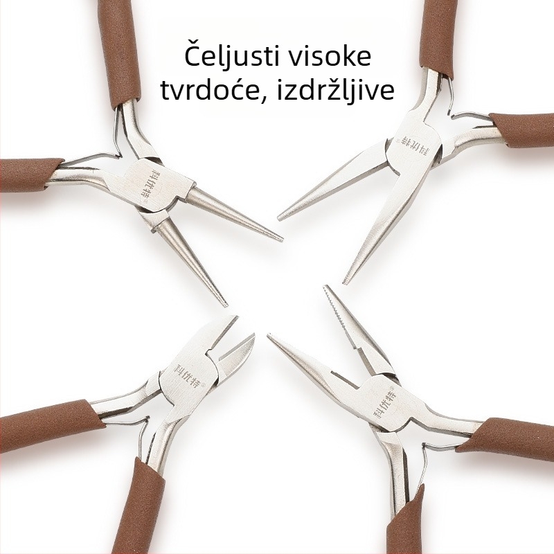 Klešta od ugljičnog čelika za izradu nakita: klešta s oštrim vrhom, klešta s okruglim vrhom, zakrivljene klešta, rezne klešta i klešta za namatanje žice DIY.