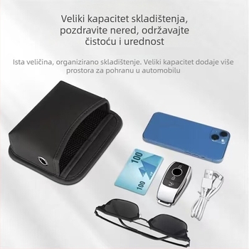 Kožni držač telefona za automobil s džepom za pohranu, namijenjen otvoru za ventilaciju i prostoru između sjedalice i instrument ploče