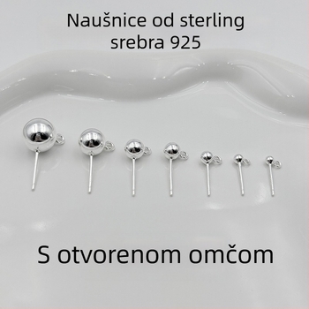 S925 sterling srebro DIY naušnice s kuglicama i otvorom za privjeske