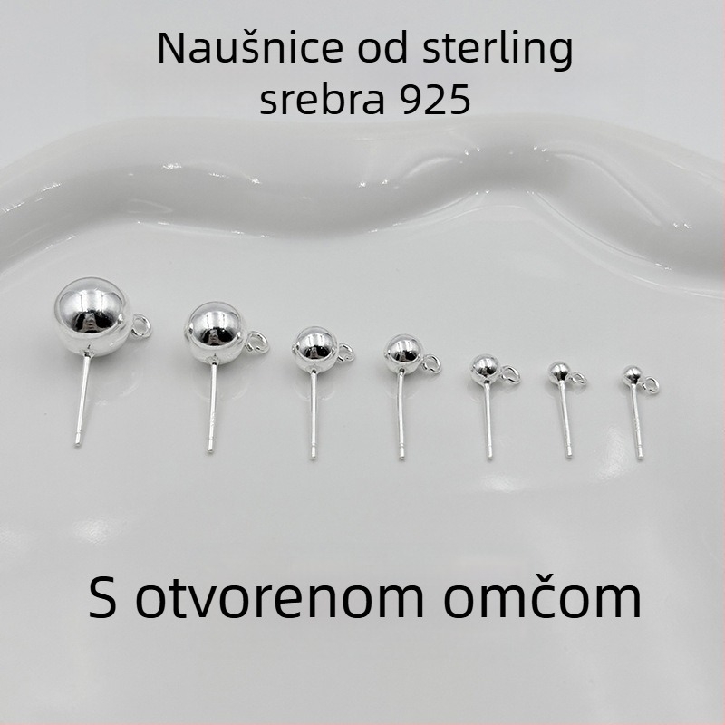 S925 sterling srebro DIY naušnice s kuglicama i otvorom za privjeske