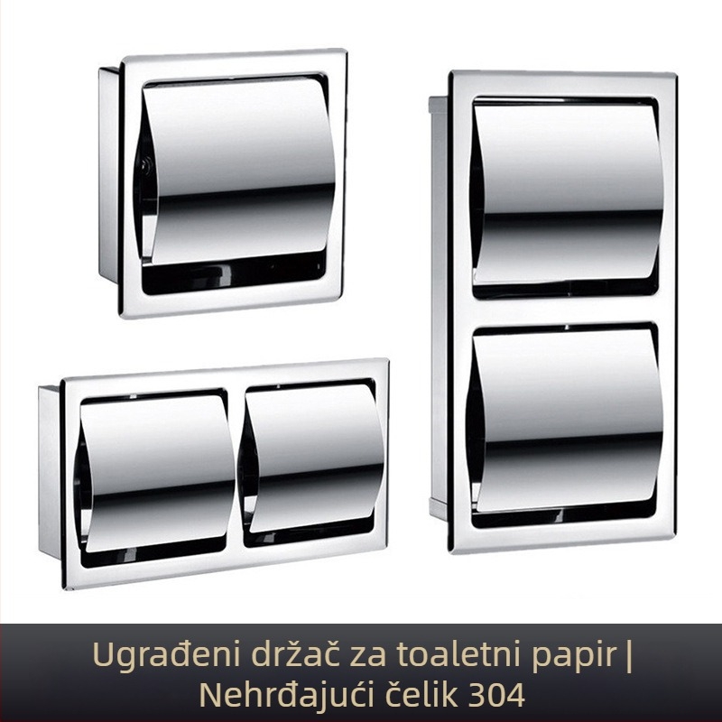 Ugradbena zidni kutija za papir od 304 nehrđajućeg čelika i skriveni držač za dvostruku rolu toaletnog papira za hotelske kupaonice