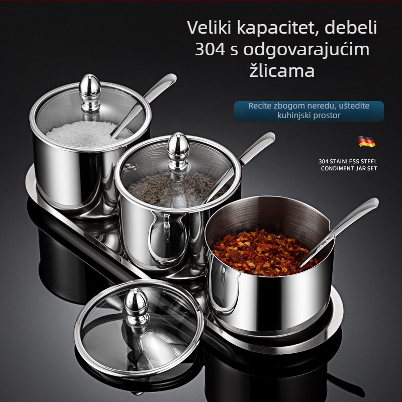 Set posuda za začine u njemačkom stilu od 304 nehrđajućeg čelika – prozirne posude za sol i šećer za kućnu kuhinju
