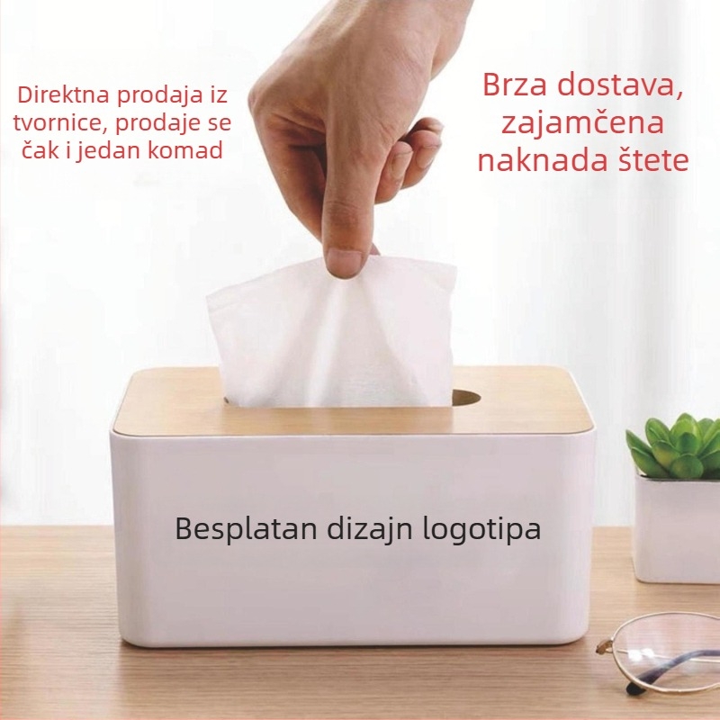 Japanski stil minimalistička kutija za maramice s drvenim poklopcem, za stol i auto, s otisnutim logom.