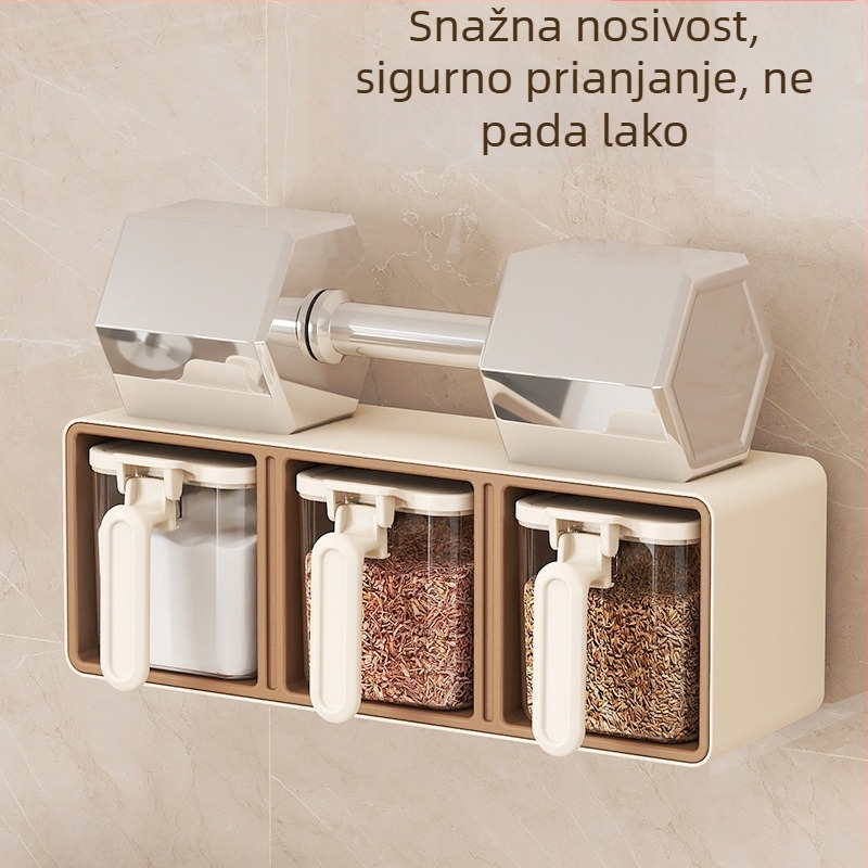 Zidni organizator začina sa ladicom i staklenim posudama