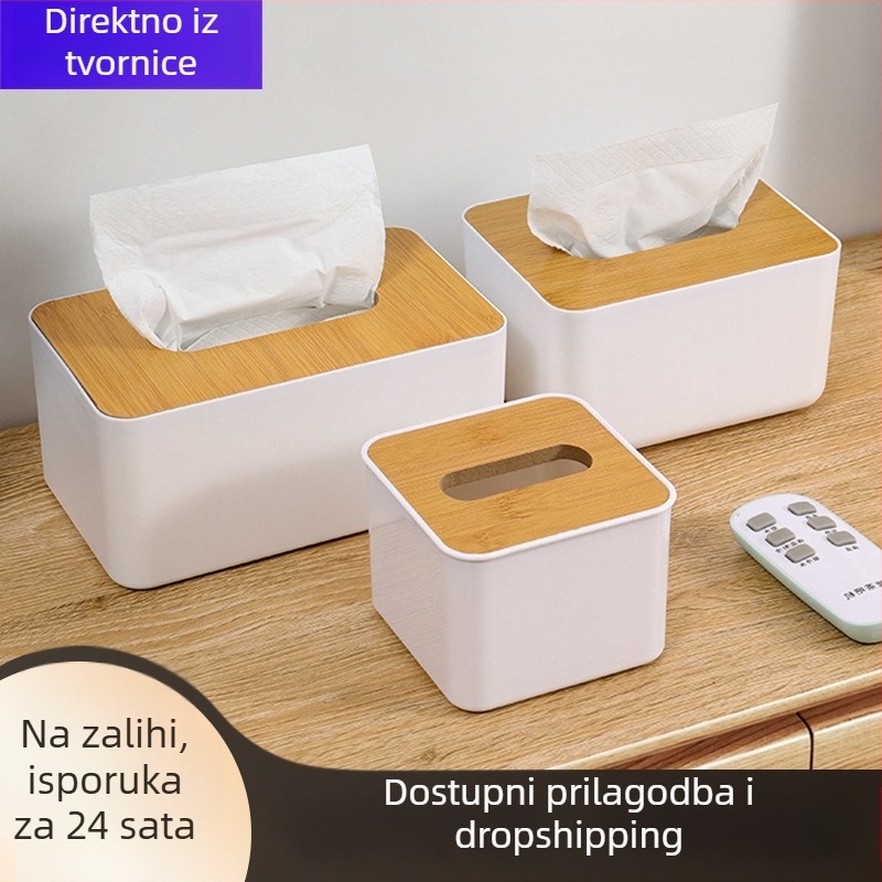 Bambusova minimalistička kutija za maramice za dom, dnevni boravak i stol za kavu s otisnutim logotipom