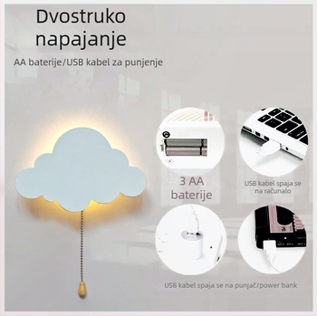 Napajana baterijom drvena zidna lampica s motivom oblaka, minimalističko moderno, topla noćna svjetiljka za spavaću sobu