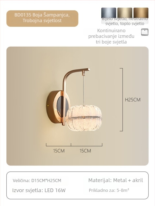 Zidna lampa u obliku tikve s francuskim luksuznim stilom za spavaću sobu i dnevni boravak, krem boja