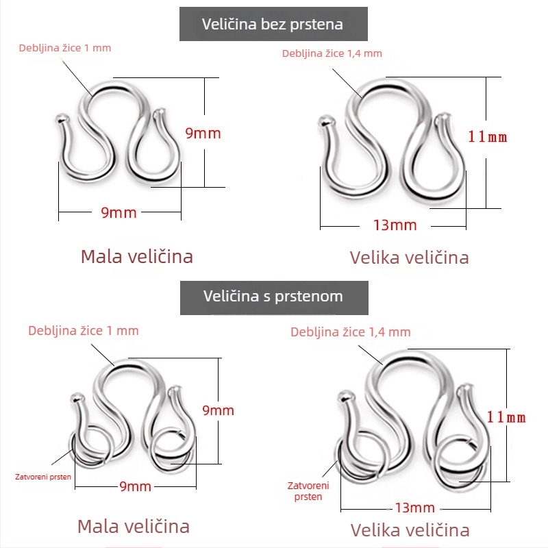 S925 srebro – DIY dodaci za nakit: univerzalni konektor za lanac, M-tip zatvarač, zatvarač za užad i srebrna kuka