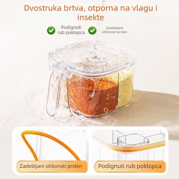 Stakleni set posuda za začine s višestrukim pretincima i zatvorenim solnicom
