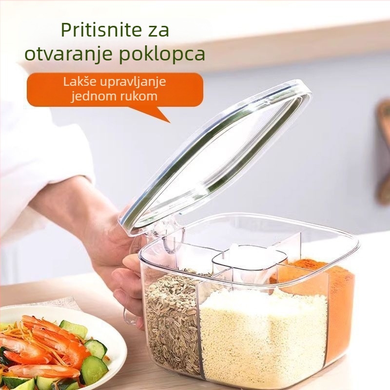 Stakleni set posuda za začine s višestrukim pretincima i zatvorenim solnicom