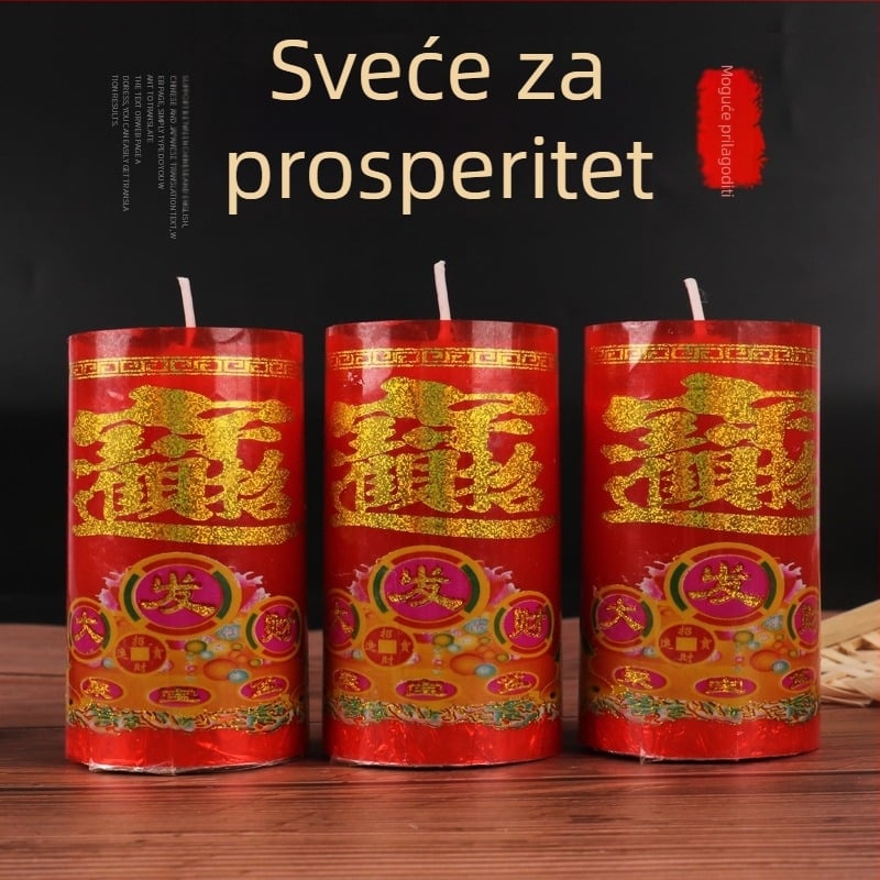 Crveno-bijela svijeća za kućno štovanje Budhe, osvjetljenje pri nestanku struje, bezdimna cilindrična velika svijeća s držačem od aluminijske folije, za vjenčanja