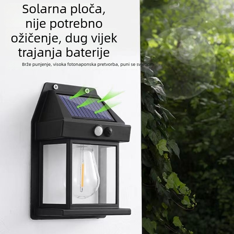 Solarna zidna svjetiljka s volframovim vlaknom, snažna vanjska LED rasvjeta za vrt sa senzorom pokreta