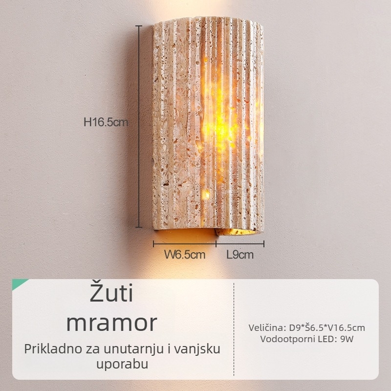 Vanjska vodootporna zidna svjetiljka vrhunskog dojma, žuti travertin, za ulaz u dvorište i ambijentalno osvjetljenje balkona, vintage stil zidnog osvjetljenja