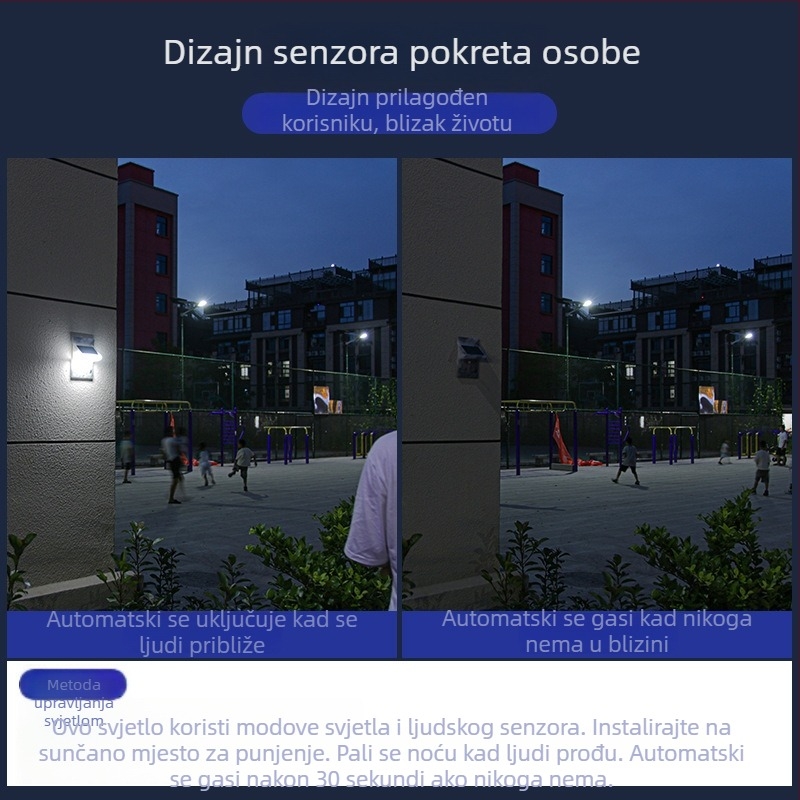 Solarno vanjsko zidno svjetlo za vrt i dvorište sa senzorom pokreta, vodootporna