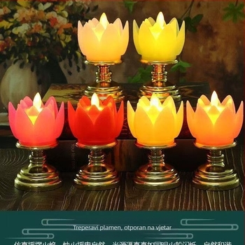 Elektronička lotos lampica za Budine ponude, kućna Buddha svjetiljka, simulirani plamen svijeće, vječna svjetlost, budistički dodaci, svjetiljka u obliku lotosa