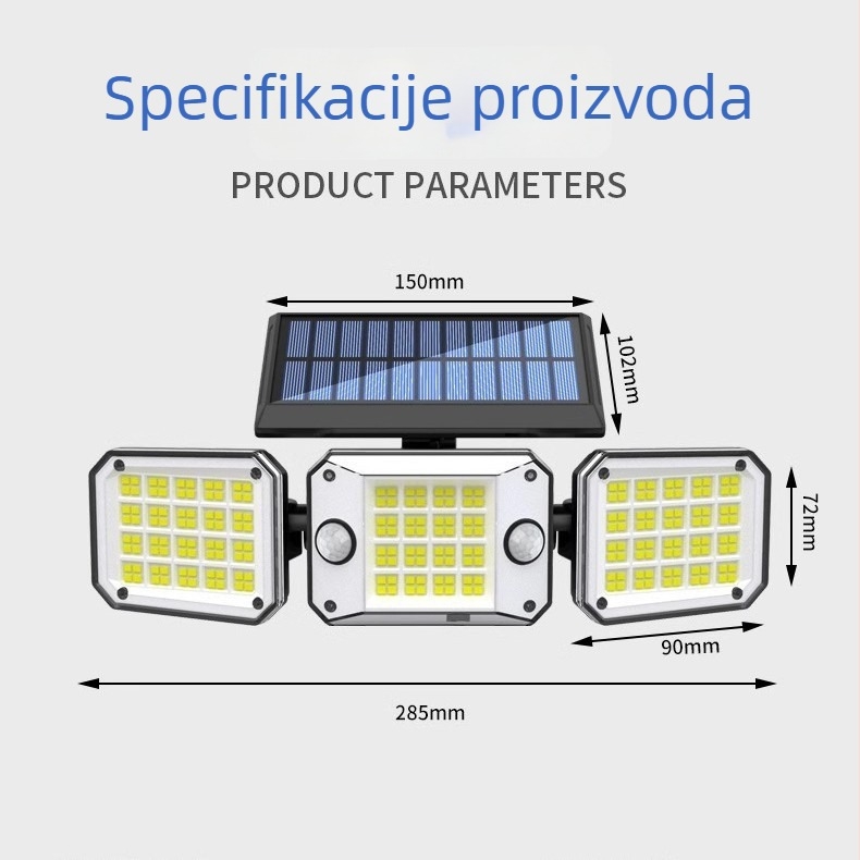 Solarna troglava zidna svjetiljka, vanjska LED rasvjeta za dvorište i vrt (IP66)