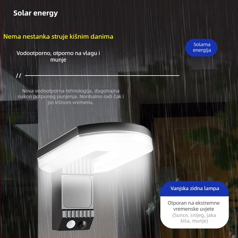 Solarna vanjska zidna svjetiljka sa senzorom pokreta, IP67 vodootporna, snažno dvorišno osvjetljenje