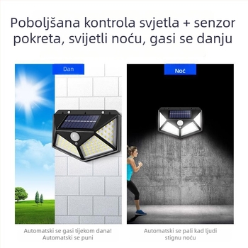 Solarna zidna lampa za vrt, vanjska vodootporna LED s senzorom pokreta i automatskim osvjetljenjem