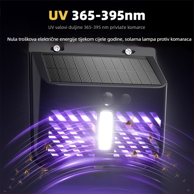 Solarna vanjska zidna svjetiljka s detekcijom pokreta, IP65 vodonepropusna, lampa protiv komaraca za vrt i dvorište