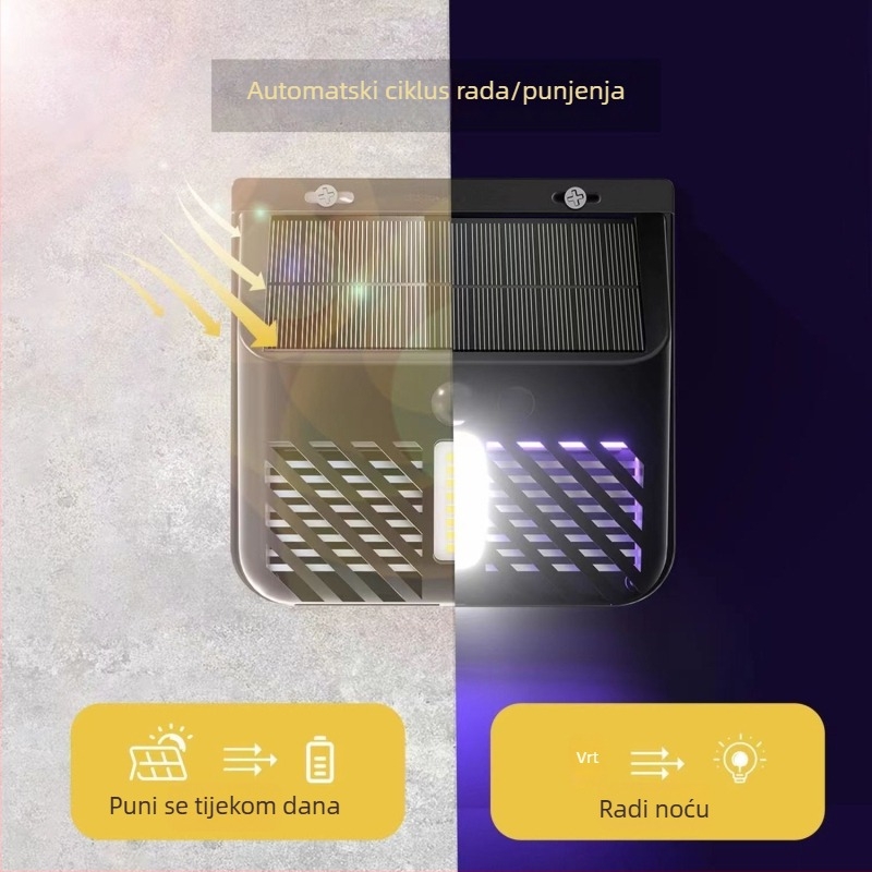 Solarna vanjska zidna svjetiljka s detekcijom pokreta, IP65 vodonepropusna, lampa protiv komaraca za vrt i dvorište
