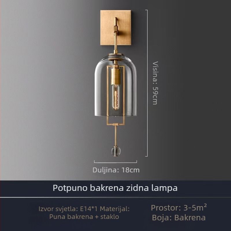 Staklena zidna lampa s modernim dizajnom, američki stil, za dnevni boravak i spavaću sobu