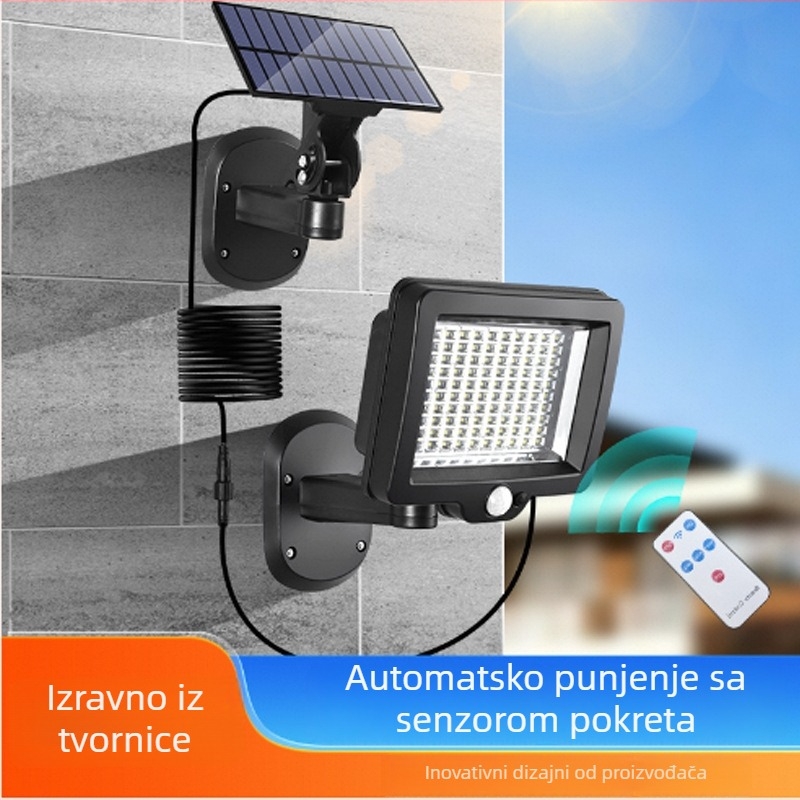 Solarna zidna svjetiljka s senzorom pokreta, daljinskim upravljanjem, automatskim punjenjem, vodootporna, za vanjsku upotrebu