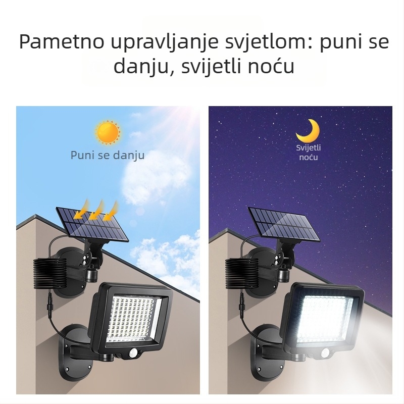 Solarna zidna svjetiljka s senzorom pokreta, daljinskim upravljanjem, automatskim punjenjem, vodootporna, za vanjsku upotrebu