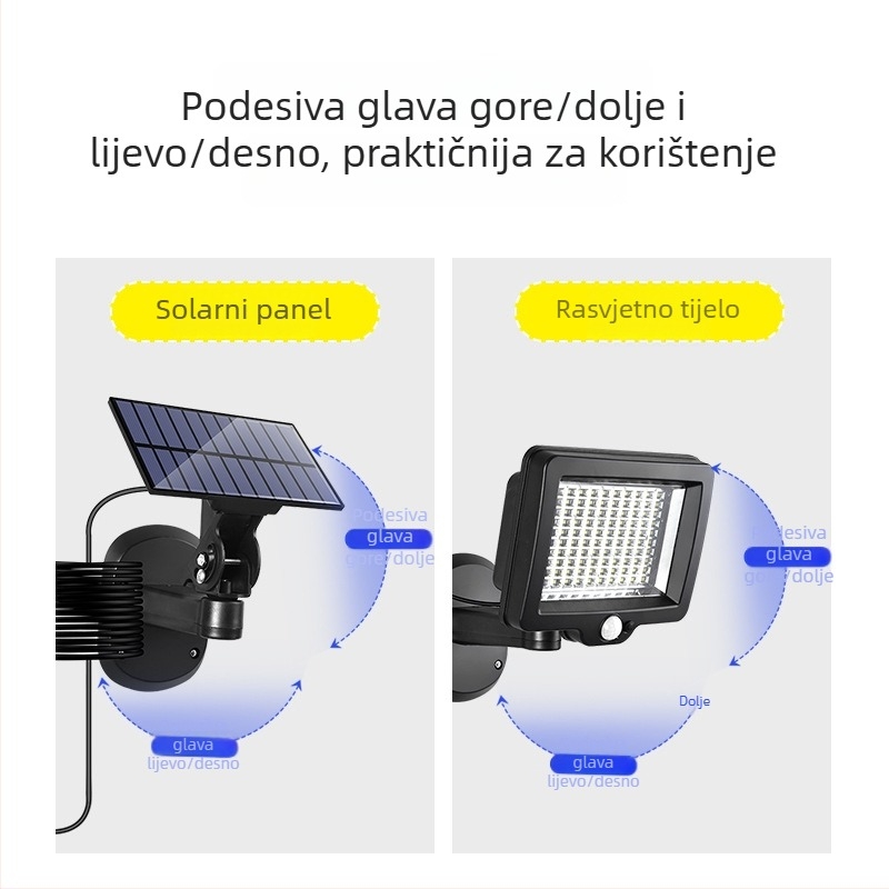 Solarna zidna svjetiljka s senzorom pokreta, daljinskim upravljanjem, automatskim punjenjem, vodootporna, za vanjsku upotrebu