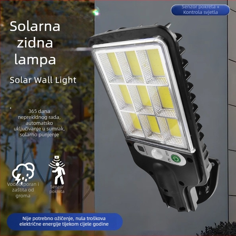 Vanjska solarna LED ulična svjetiljka za zid, s daljinskim upravljačem, senzorom pokreta, rasvjeta dvorišta