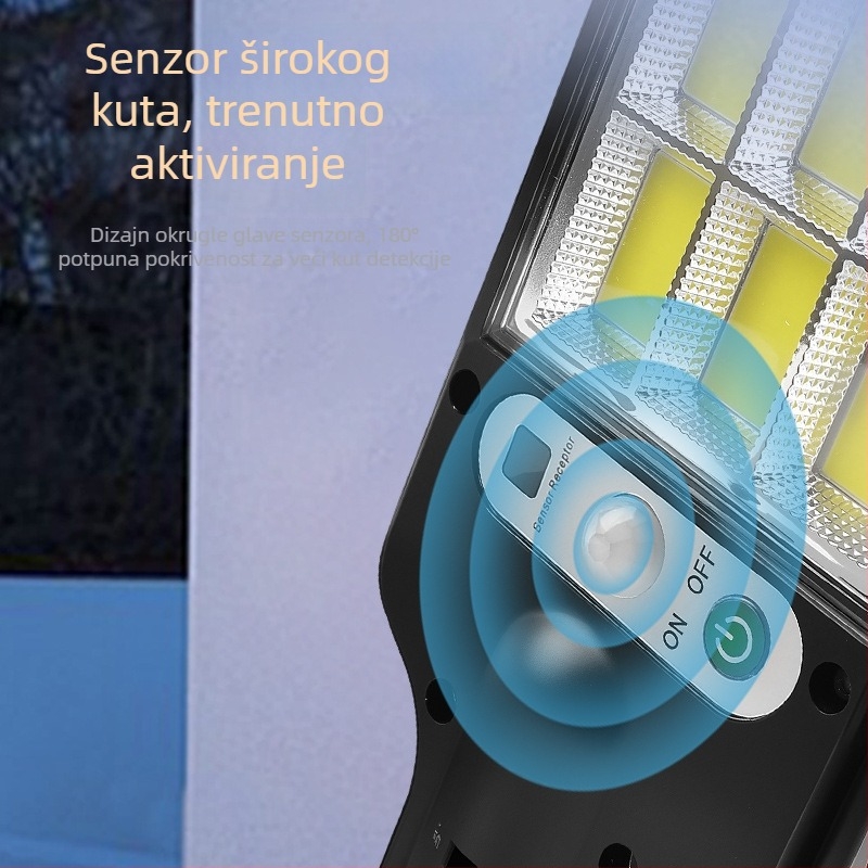 Vanjska solarna LED ulična svjetiljka za zid, s daljinskim upravljačem, senzorom pokreta, rasvjeta dvorišta
