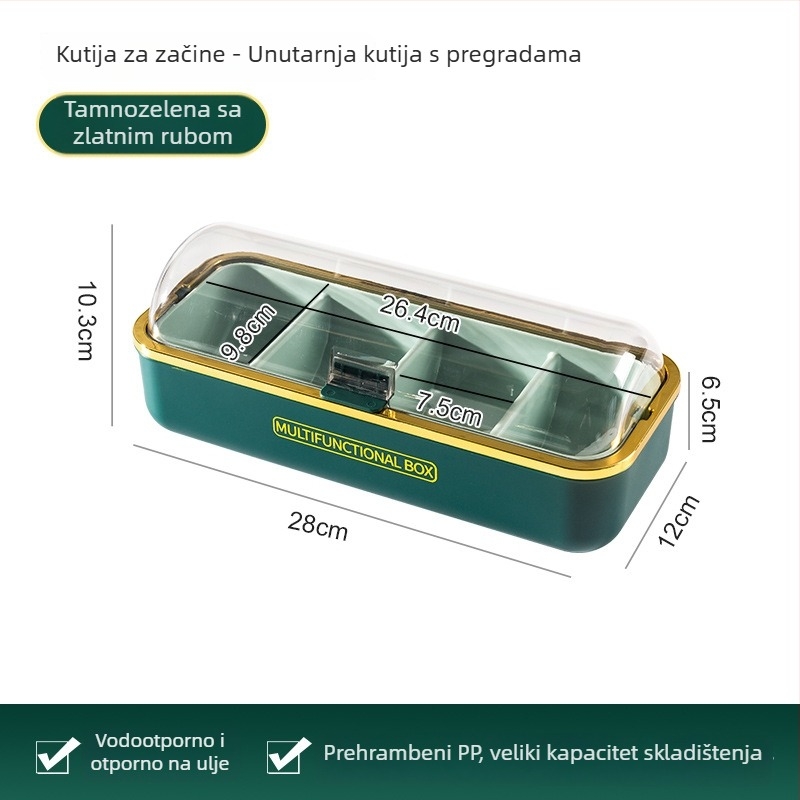 Višenamjenska kutija za začine, kućni set s četiri odjeljka i poklopcem