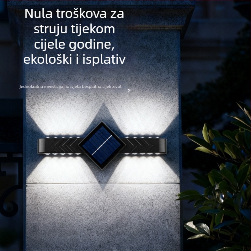 Solarno vrtno svjetlo za balkon, vanjsko vodootporno zidno svjetlo s dvostrukom glavom, osvjetljenje gore-dolje