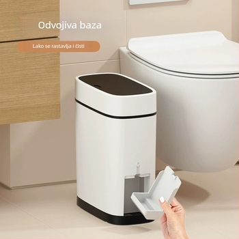 Uski koš za otpad u kupaonici s poklopcem i držačem za četkicu za zahod