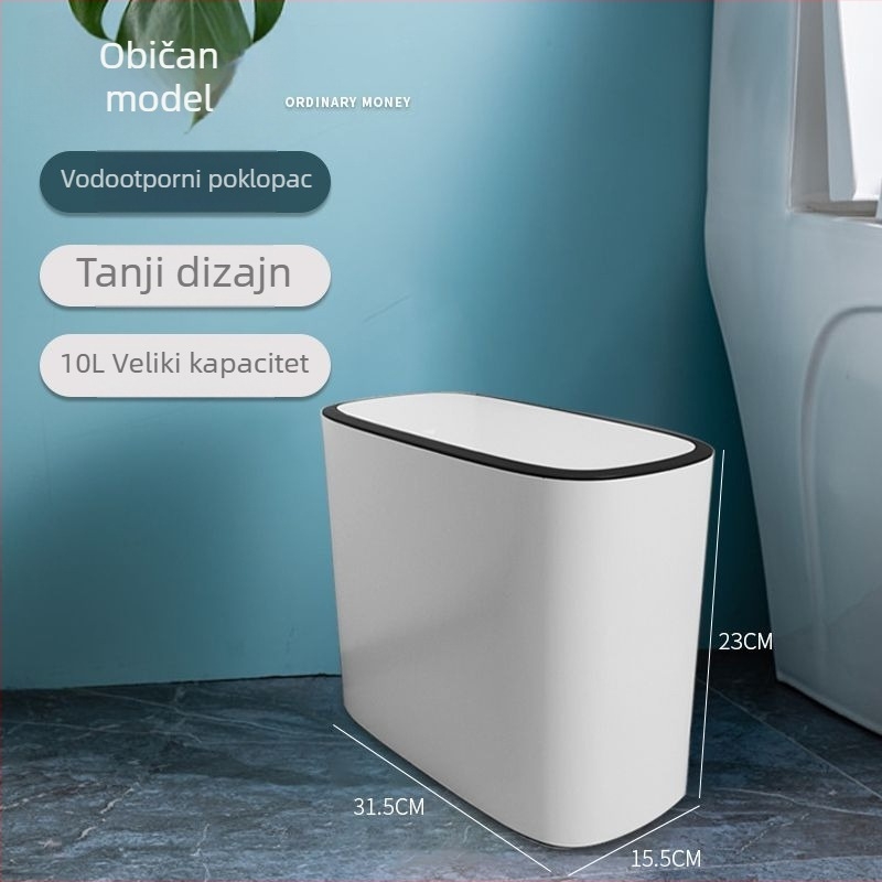Uski koš za otpad u kupaonici s poklopcem i držačem za četkicu za zahod