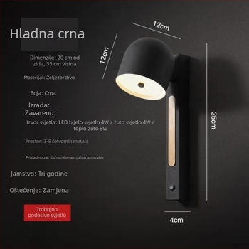 Noćna zidna lampa za spavaću sobu, moderni minimalistički dizajn, rotirajuća LED lampica za čitanje