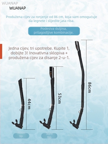 Dugački suhi šnorkl sa silikonovim cijevima – dvostruka namjena, potpuno suh / polusuhi