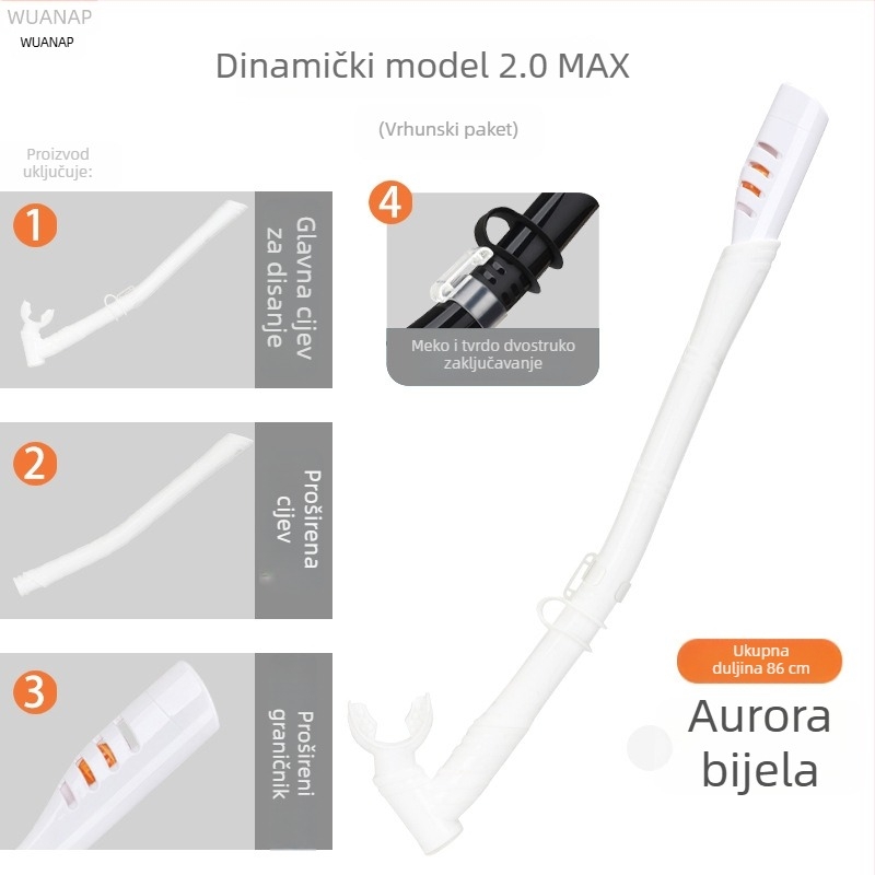 Dugački suhi šnorkl sa silikonovim cijevima – dvostruka namjena, potpuno suh / polusuhi