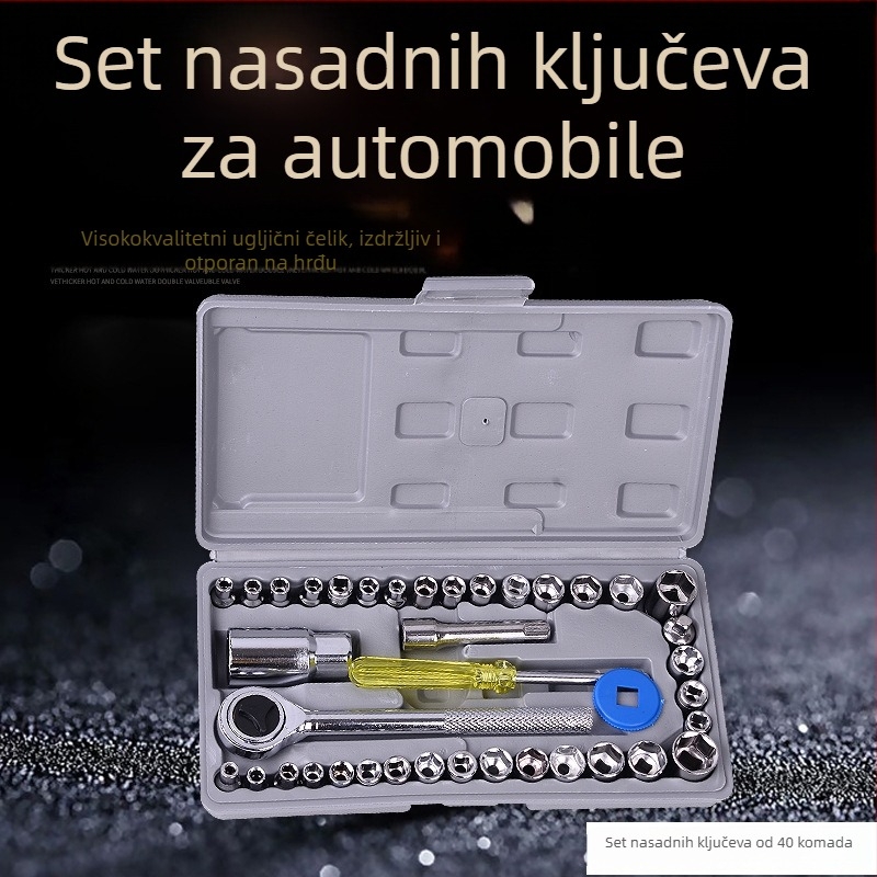 40-dijelni set alata za automobil i motocikl s utičnicama – višenamjenski set alata