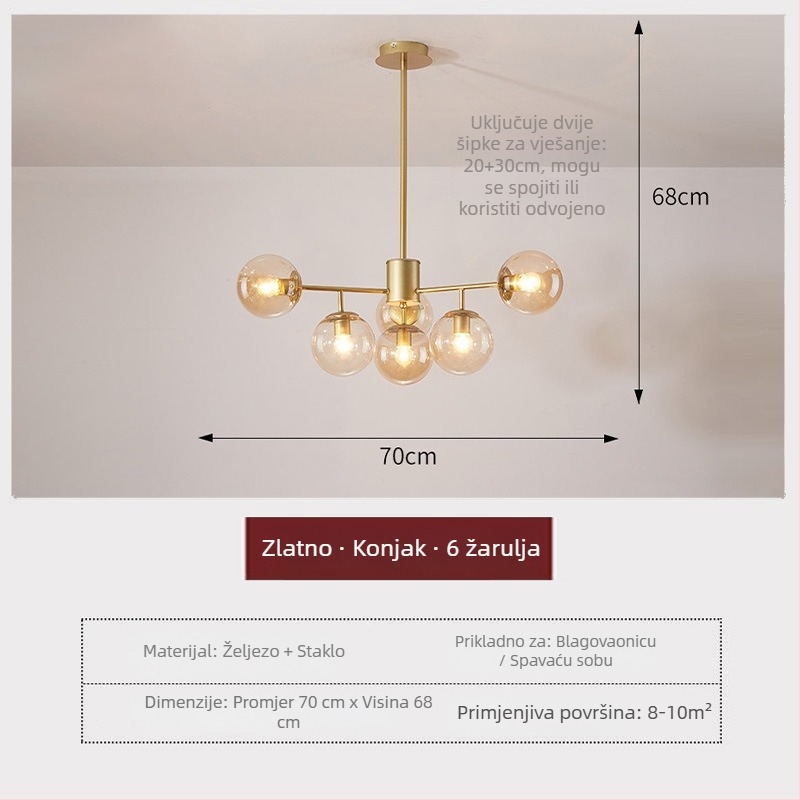 Bobasti oblik lustera u skandinavskom stilu, moderni minimalistički dizajn sa staklenim sjenilom, za dnevni boravak, blagovaonicu i spavaću sobu