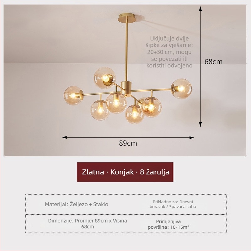 Bobasti oblik lustera u skandinavskom stilu, moderni minimalistički dizajn sa staklenim sjenilom, za dnevni boravak, blagovaonicu i spavaću sobu