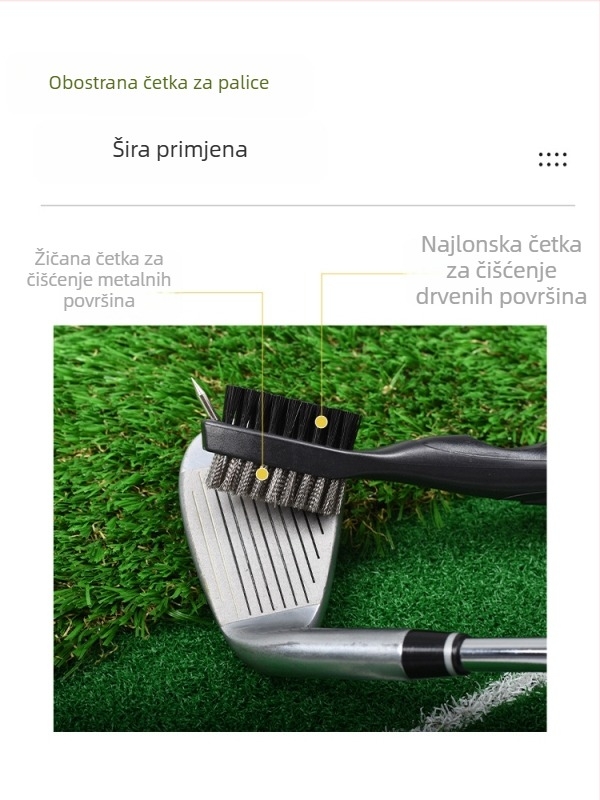 Četka za čišćenje golf palica, dvostruka glava s kuglom, najlon i čelična vlakna