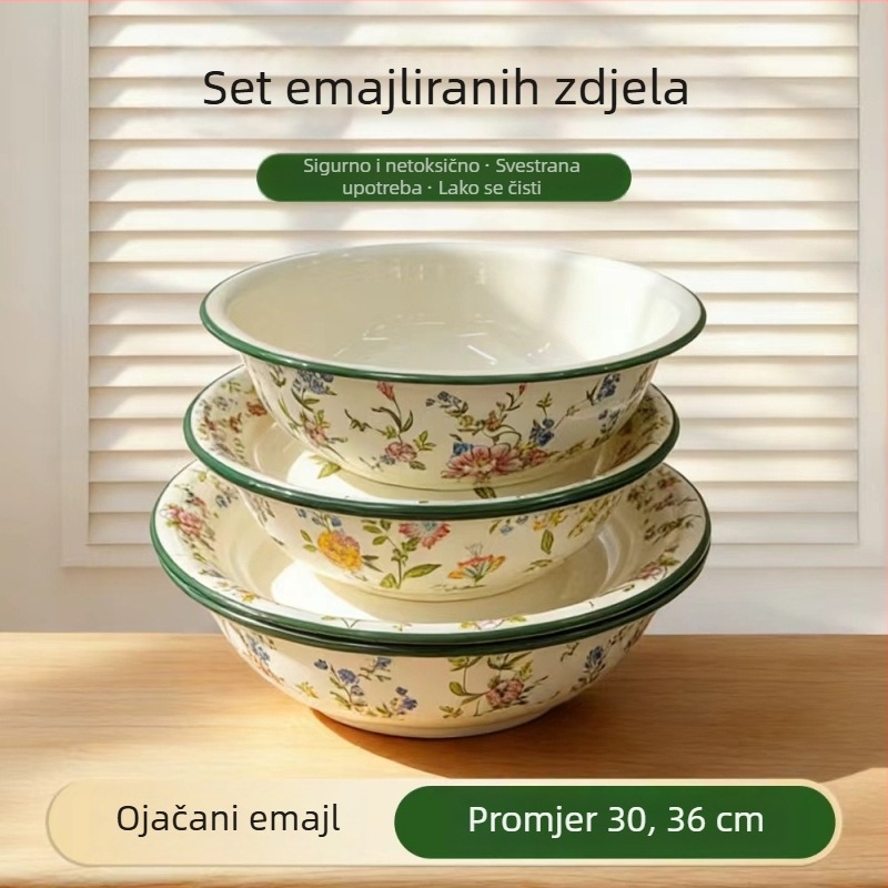 Emajlirana posuda za tijesto s poklopcem, velika okrugla posuda za kućnu uporabu