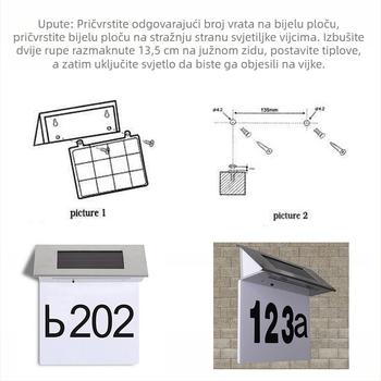 Solarna nehrđajuća čelična zidna lampa za adresnu pločicu, trokutasti oblik, 4 LED, vanjska rasvjeta za vrt i krajolik, vodootporna