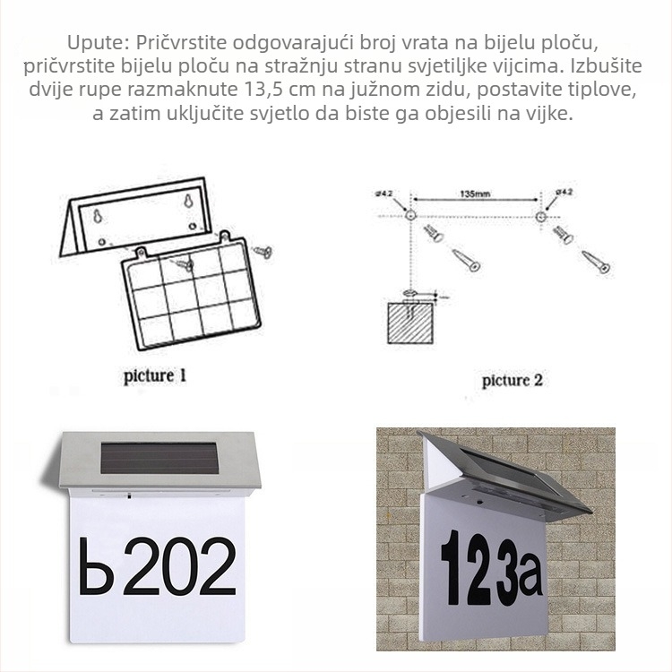 Solarna nehrđajuća čelična zidna lampa za adresnu pločicu, trokutasti oblik, 4 LED, vanjska rasvjeta za vrt i krajolik, vodootporna