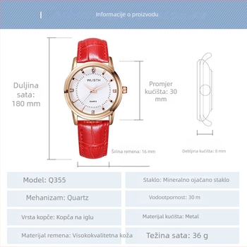 Wlisth Ženski kvarcni sat – elegantan, vodootporan do 30 m, poslovni i trendovski stil