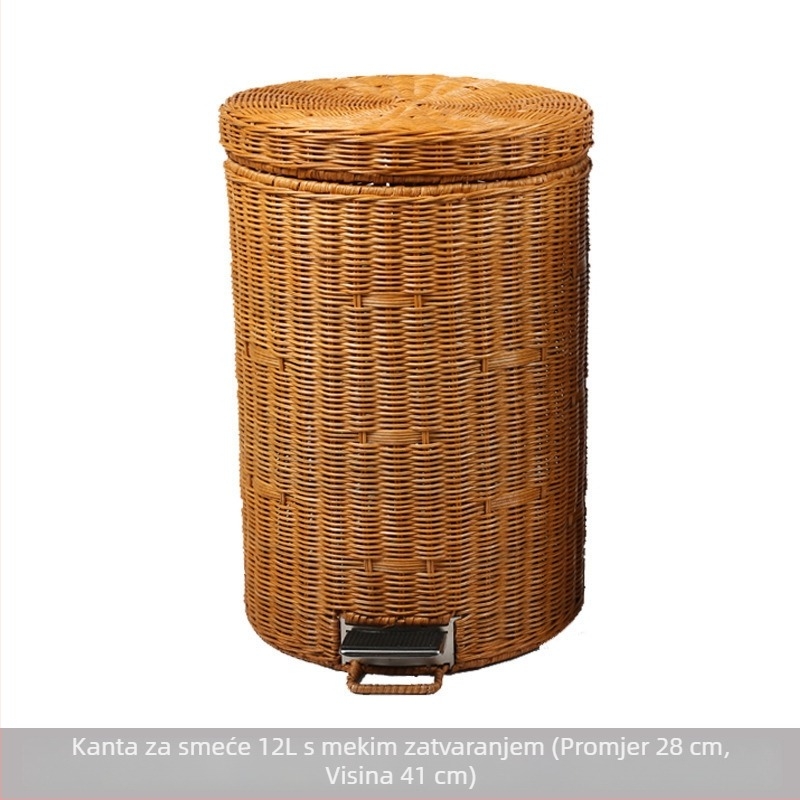 Koš za otpad od bambusa s poklopcem i pedalom, za kućnu upotrebu, kreativan dizajn za dnevni boravak, spavaću sobu, kuhinju i kupaonicu, velikog kapaciteta