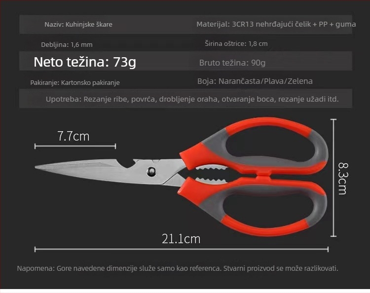 Višenamenske kuhinjske škare od nehrđajućeg čelika – oštre za meso, roštilj i ribu