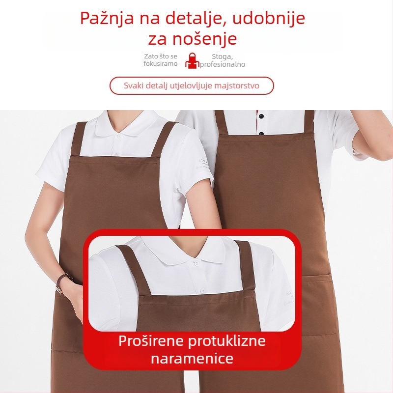 Vodootporan prsluk bez rukava s ušivenim logom, prilagodljiv za kuhinjske radove, salone za manikuru i trgovine milk tea